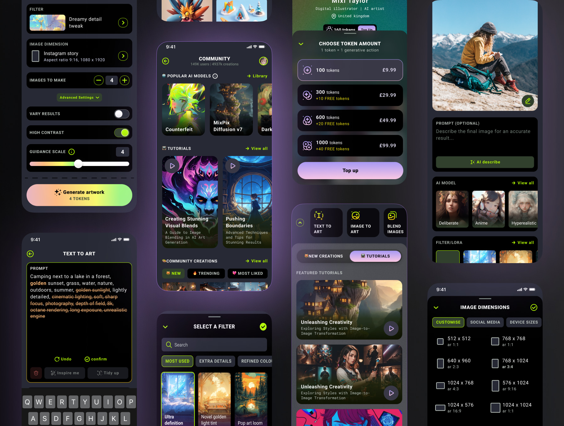 AI 艺术生成器APP界面素材 玻璃态风格 Figma格式