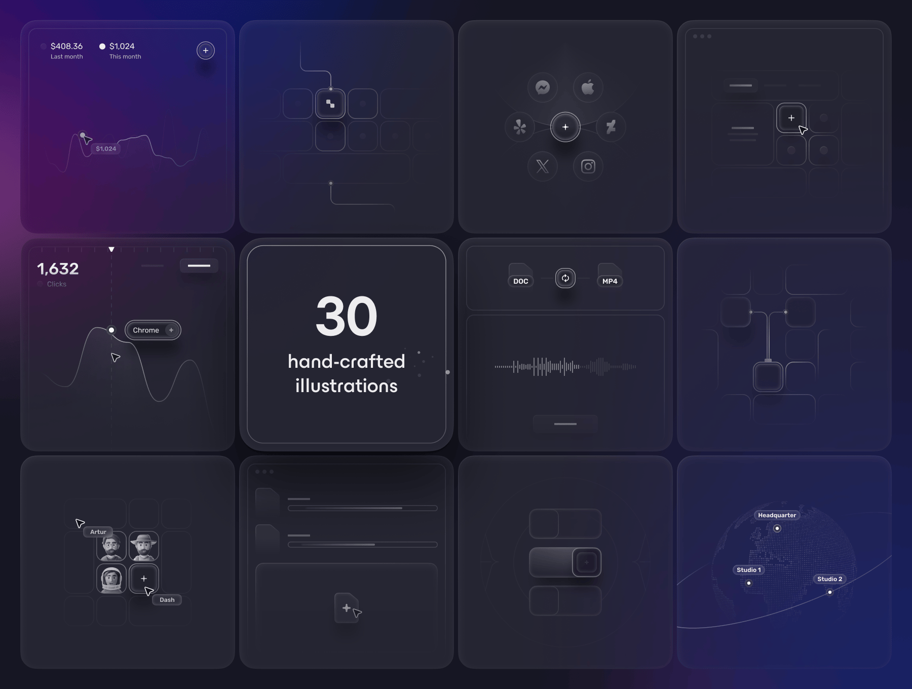 高级暗色原型卡片设计素材 Figma格式